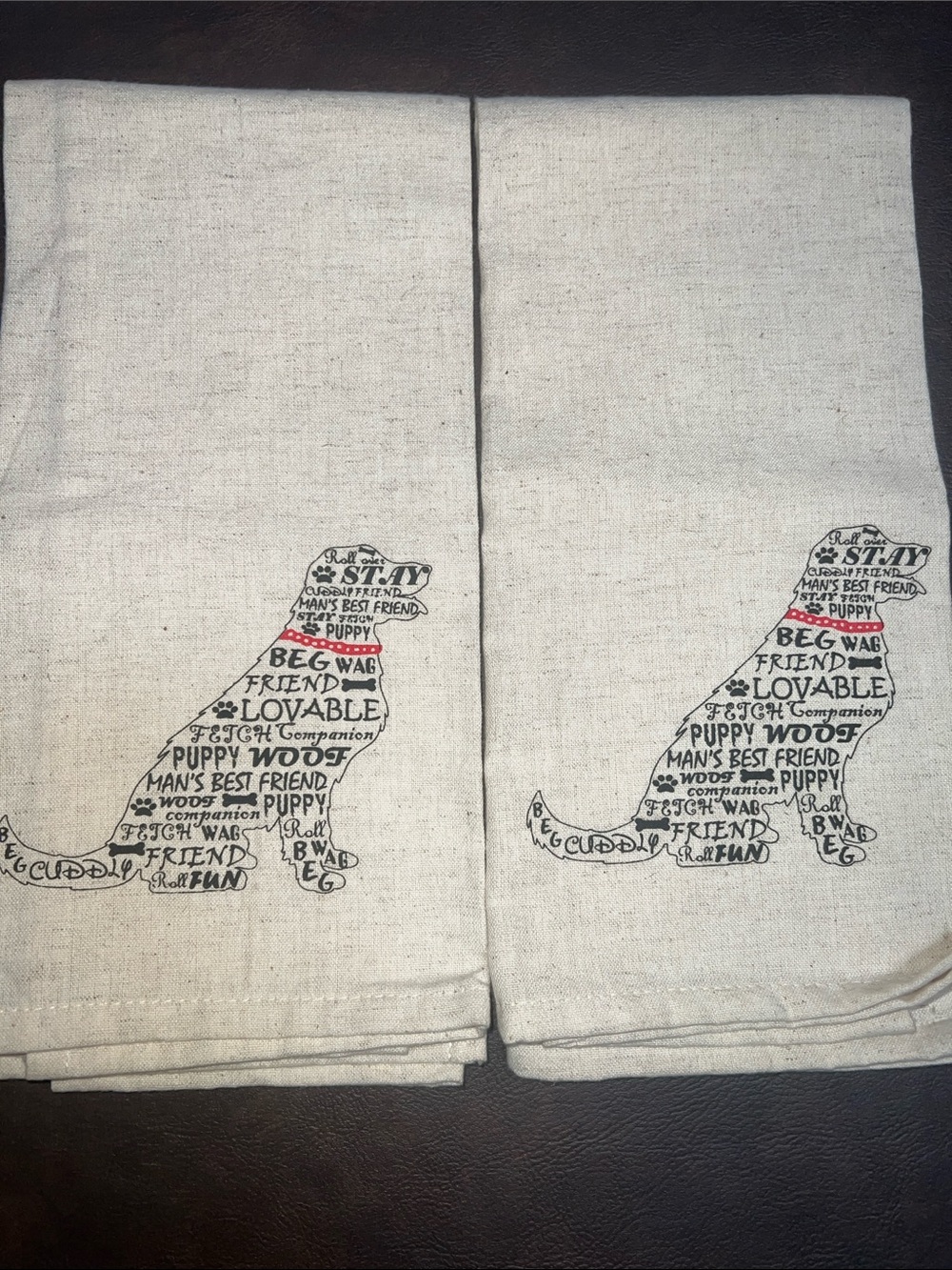 Dog Graphic Saying Silhouette Natural Linen Blend Kitchen Towels
